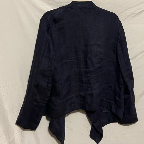 L 14/16 100% Linen Waterfall Open Front Deep Blue Coldwater Creek Top - Picture 10 of 11